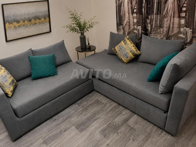 Canapé d’angle en L gris - 2