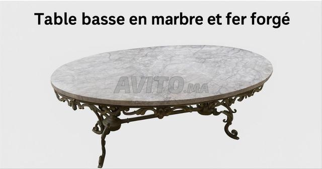 Table basse en marbre et fer forgé, bon état - 2