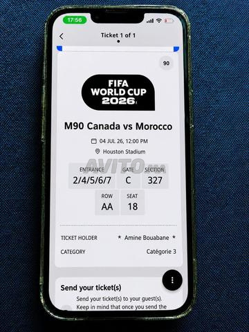 J'ai 2 billets cat 3 match Maroc vs Canada