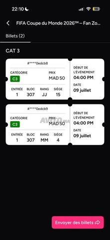 TICKET MAROC VS FRANCE CAT 3 urgent - 2