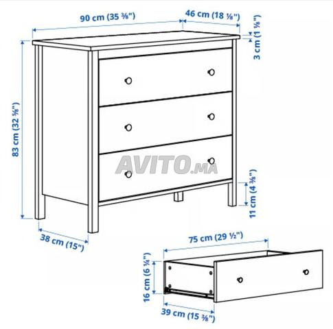 Commode IKEA blanche 3 tiroirs - 2