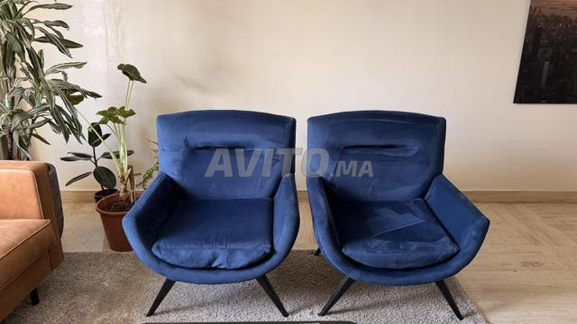 Lot de 2 fauteuils en velours bleu - 2