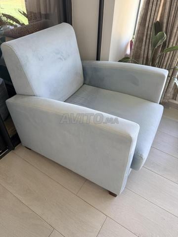 Fauteuil 1 place en velours bleu ciel - 2