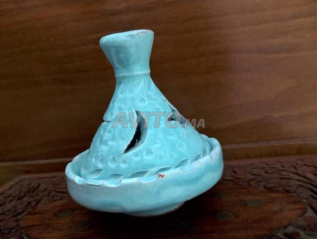 طاجين مصغر مزخرف من السيراميك، أزرق فيروزي - 2