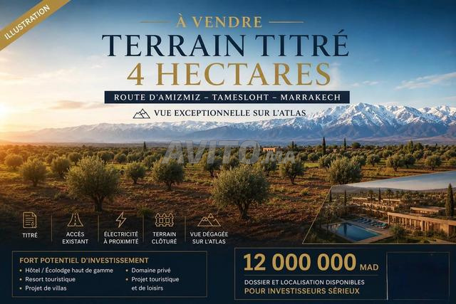 Terrain titré 4 ha – Route d’Amizmiz – Vue Atlas