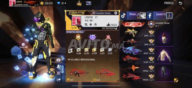 Ancien compte Free Fire plein de skins à un prix raisonnable.