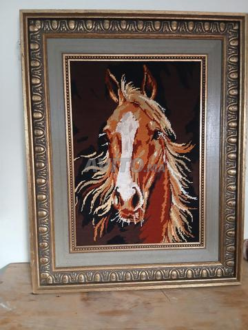 Tableau artistique classique brodé à la main, tête de cheval