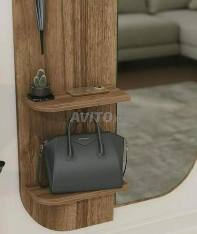 مرآة مدخل خشبية مع رفوف - 2