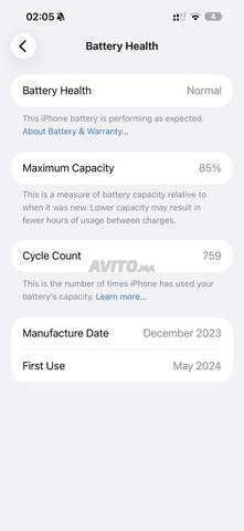 iPhone 15 Pro Max batterie 85 comme neuf - 2