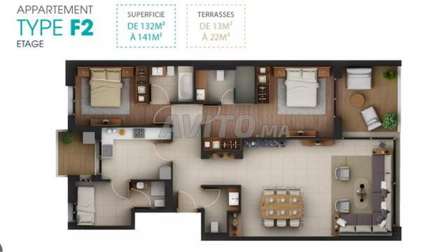 Appartement à vendre 141 m² à Dar Bouazza - 2