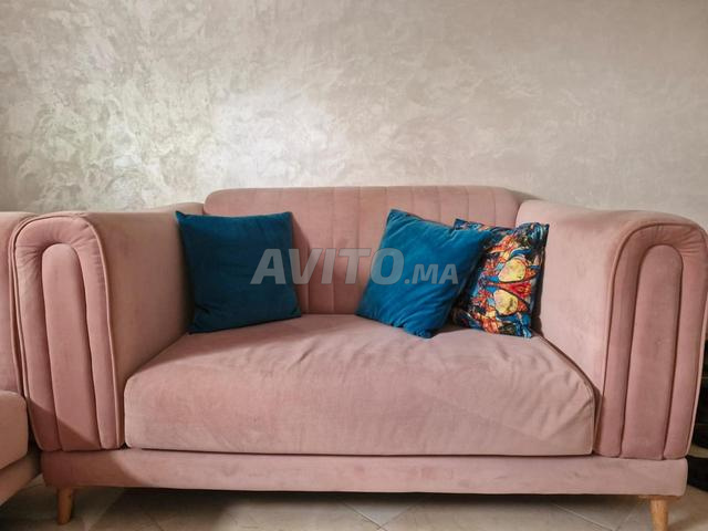 Salon Moderne Rose Poudré en Velours (3 et 2 Places) - 2