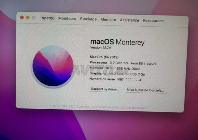 Mac Pro 6.1 / Xeon 3,7 GHz / 16 Go / 256 Go SSD / D300 2 Go - 2