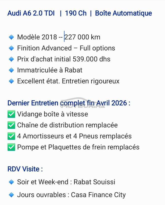 Audi A6 2.0 TDI Rabat - 1ère main - Excellent État