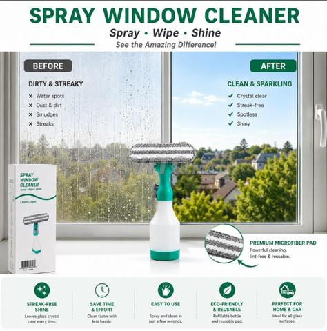 Nettoyant pour vitres avec pulvérisateur intégré et raclette microfibre - 2
