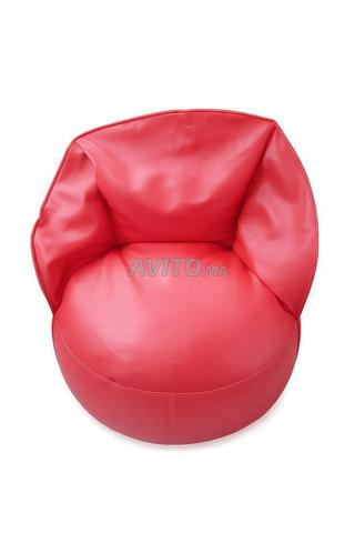 Fauteuil pouf design en cuir rouge Confortable - 2