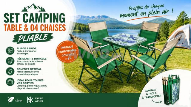 Ensemble de Camping Table Pliante & 04 Chaises