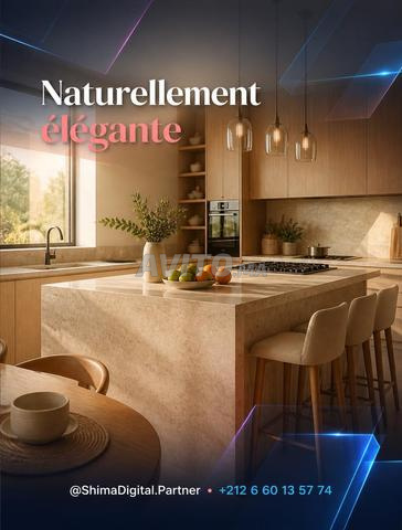 Cuisine beige en pierre naturelle à Rabat