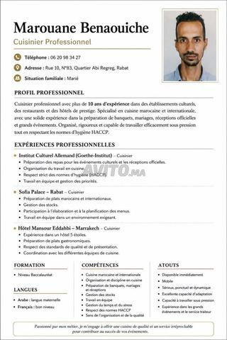 Candidature au poste de Cuisinier