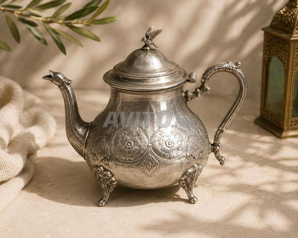 طقم فاخر تقليدي مغربي أصلي مع صينية كبيرة - 2