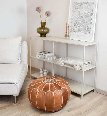 Pouf Marocain en Cuir Véritable Fait Main - 2