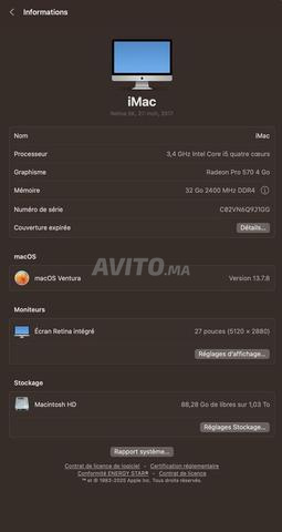 iMac 27,5 pouces 2017 Retina 5K 32 Go RAM - 2