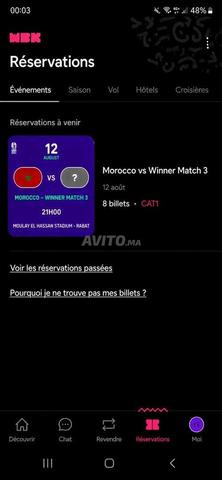 8 billets en catégorie 1 pour Maroc vs Winner