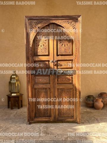 Porte Double en Bois Massif Sculpté Sur Mesure