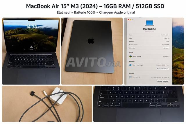 MacBook Air 15” M3 2024 – 16Go RAM – 512Go SSD