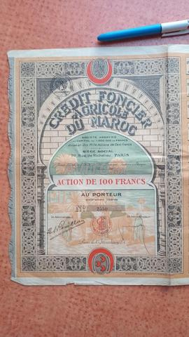أسهم 100 فرنك لحاملها المغرب 1921 - 2