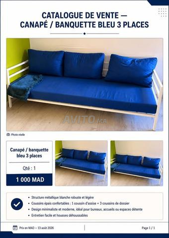 Banquette canapé bleu 3 places - 2