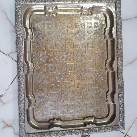 طبق نحاسي عتيق مطلي بالفضة - 2