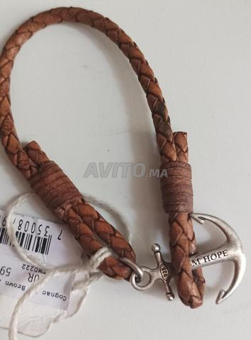Bracelet tressé en cuir authentique avec fermoir ancre argent 925