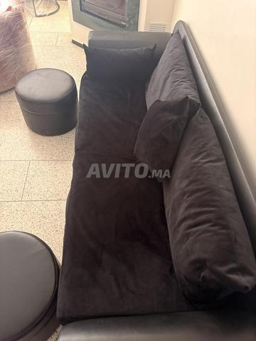 Fauteuil noir avec deux pouffes magnifique noir - 2
