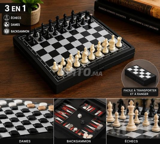 Jeu d'échecs 3 en 1 : Échecs + Dames et Backgammon - 2