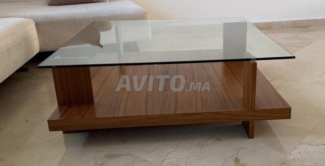Table basse en noyer & verre – 110 × 100 cm - 2