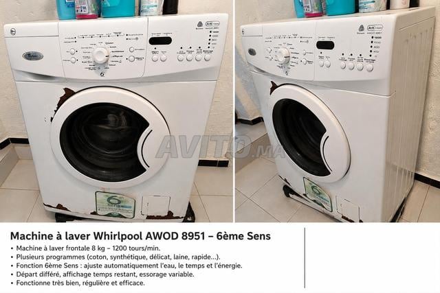 غسالة Whirlpool AWOD 8951 سعة 8 كجم 6ème Sens