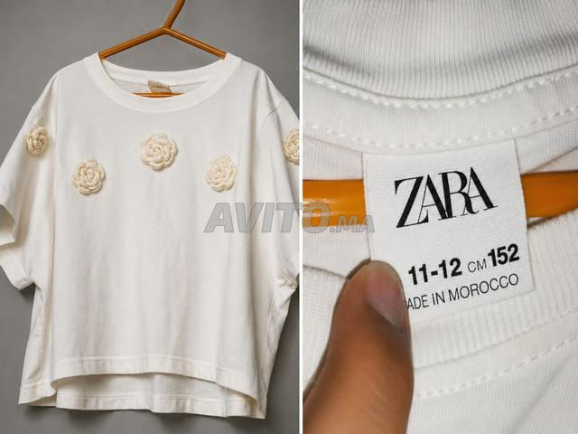تيشيرت ZARA أبيض بورود مقاس 11-12 سنة