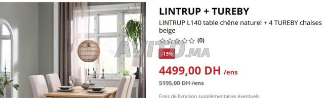 Table chêne naturel 140 X 80 et 4 chaises beige
