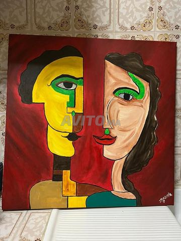 Tableau abstrait cubiste sur toile.