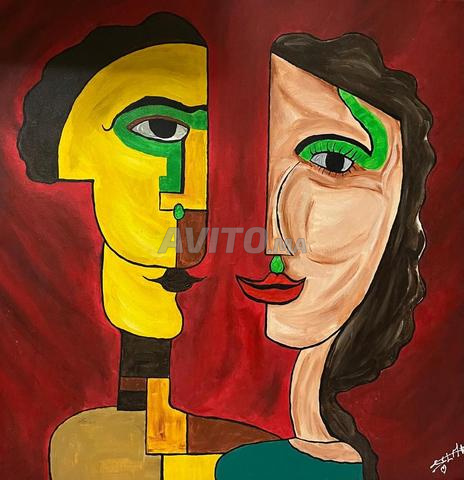 Tableau abstrait cubiste sur toile. - 2