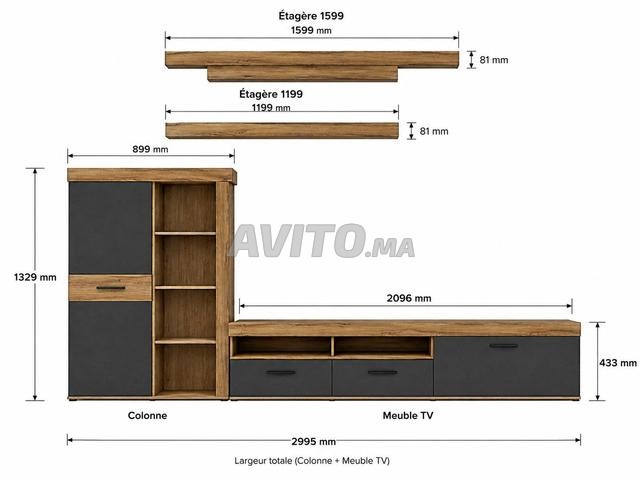 URGENT MEUBLE TV Chêne brun et anthracite - 2