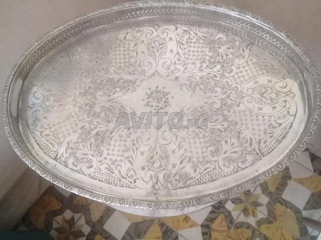 طبق حرفي عتيق من المعدن الفضي 50x35 سم - 2