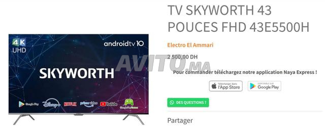 TV SKYWORTH 43 POUCES FHD 43E5500H - 2