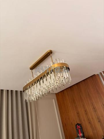 Lustre ovale en acier et cristal - 2
