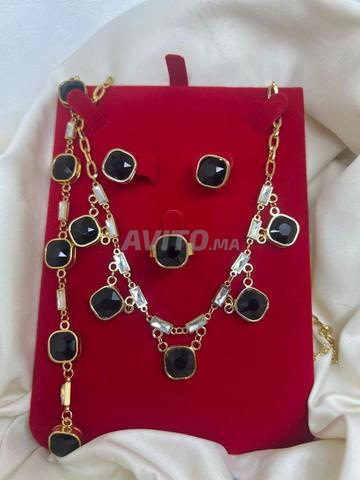 Ensemble de bijoux fantaisie de luxe pour femmes en acier inoxydable doré noir neuf - 2