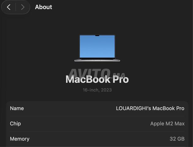 Macbook 16 PRO M2 MAX 32Go RAM/1T SSD (91 / 95) - 2
