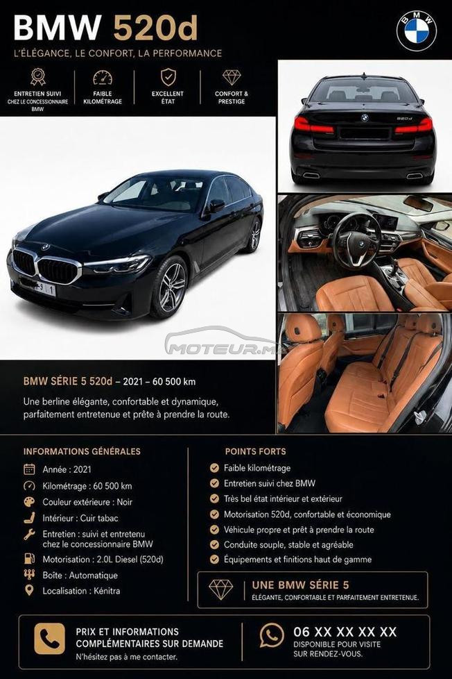  BMW 520D 60500 Km Noire intérieur Tabac  