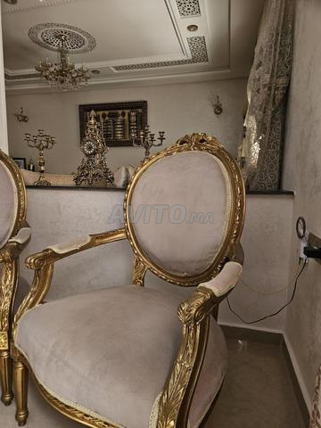 كراسي فاخرة ذهبية طراز لويس الخامس عشر بالمخمل البيج - زوج - 2