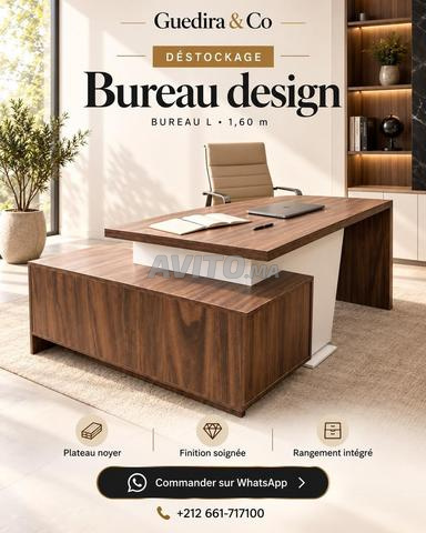 Bureau design en L 1,60 m – Rangement intégré