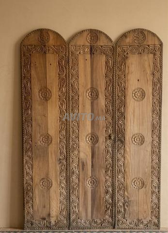 3 Portes en bois sculpté artisanal (Double face) - 2
